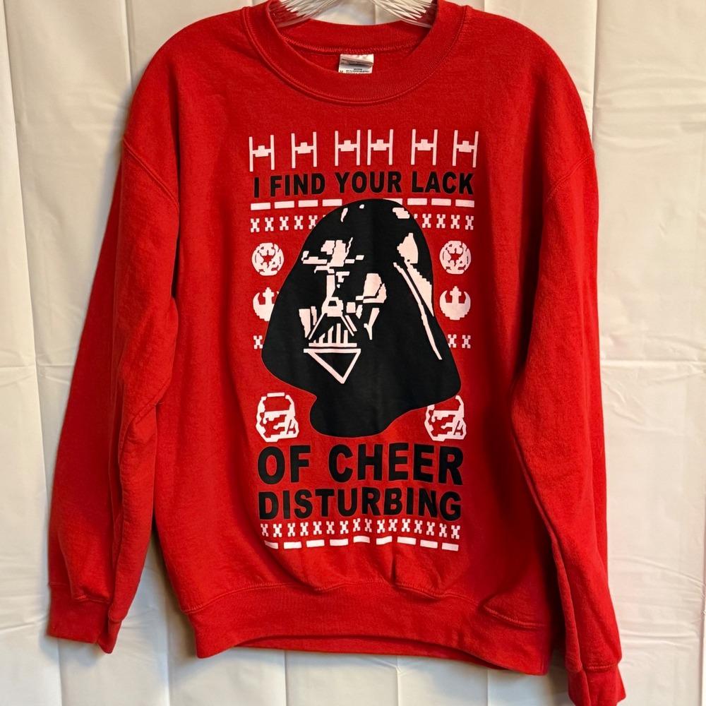 Star Wars Ugly Christmas Sweater‎ Gildan Darth Vader Red Medium